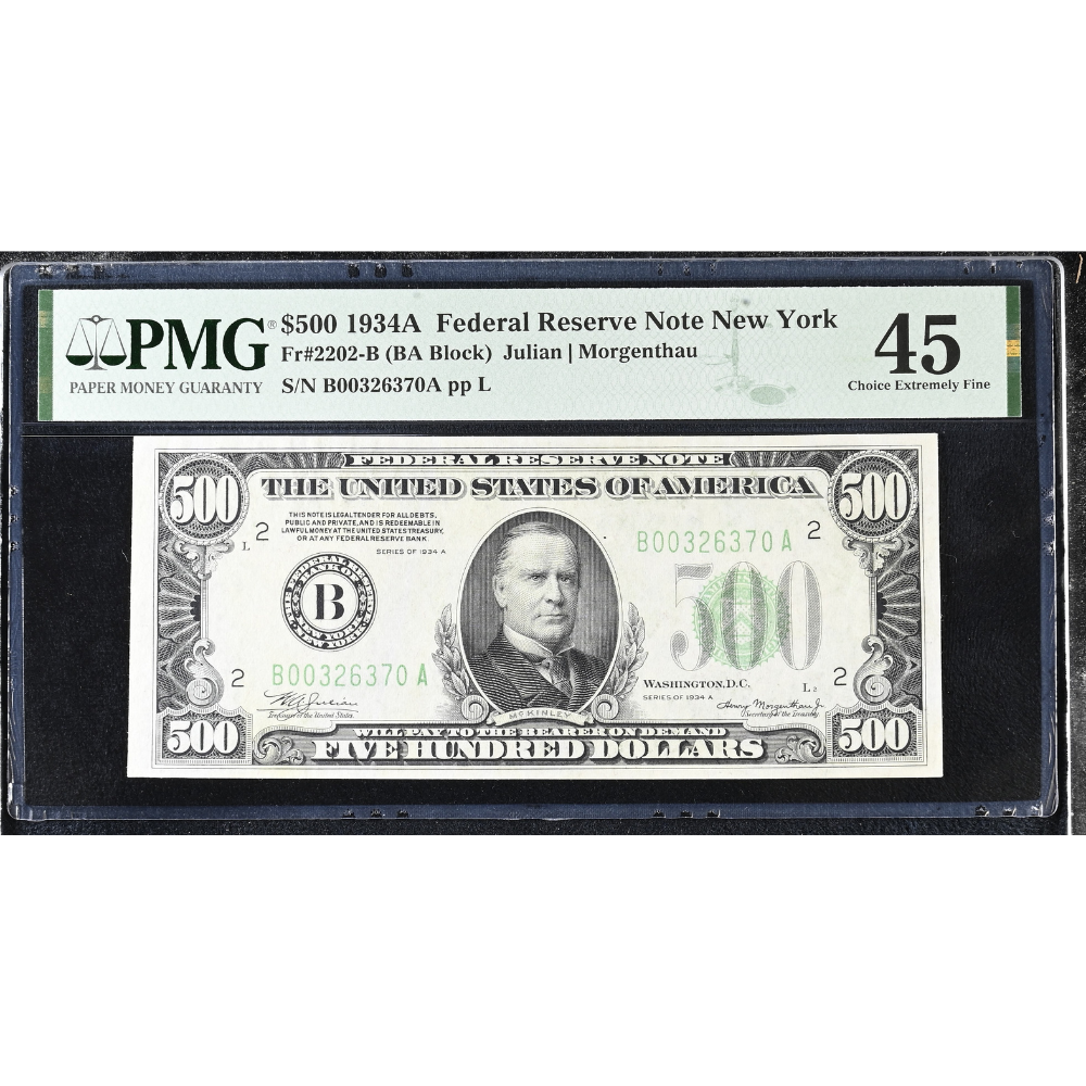 Federal Reserve Note New York, $500 1934A Small Size PMG 45