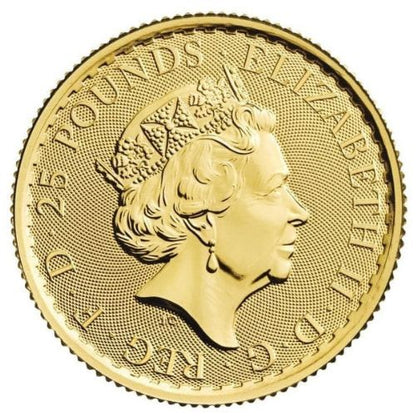 1/10 oz Gold Britannia coin obverse — monarch portrait, .9999 fine gold, The Royal Mint