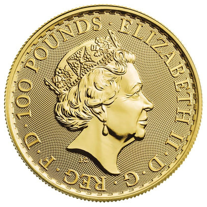 1/2 oz Gold Britannia coin obverse — monarch portrait, .9999 fine gold, The Royal Mint